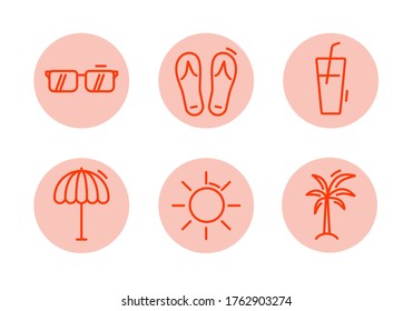 beach icon set line art vector icon on white background