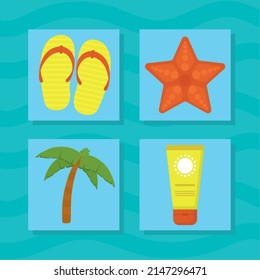 beach icon set on blue background