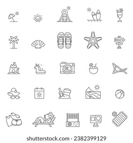 Beach icon set outline. linear style sign for mobile concept and web design. beach simple icon set vector. Symbol, logo illustration. Pixel perfect vector graphics