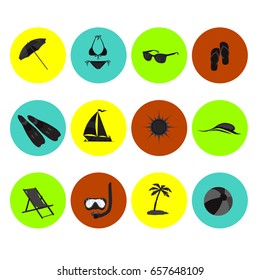 beach icon set sea travel leisure leisure sun tourism
