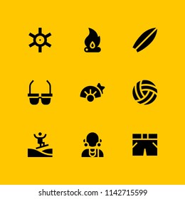 beach icon set. shell, massai and bonfire vector icon for graphic design and web