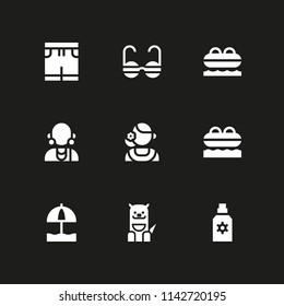 beach icon set. sun protection, lifeboat and costa rica vector icon for graphic design and web
