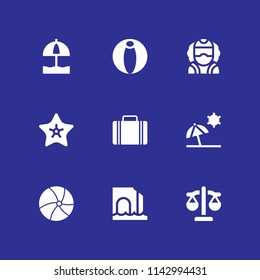 beach icon set. sun umbrella, suitcase and beach ball vector icon for graphic design and web