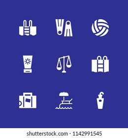 beach icon set. swimming pool, flippers and volleyball vector icon for graphic design and web