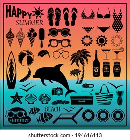 Beach icon set. vector