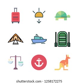 beach icon set. vector set about yatch, turtle, kangaroo and anchor icons set.