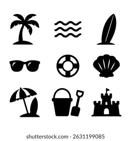 Beach icon set vector collection
