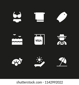 beach icon set. villa, towel and hammock vector icon for graphic design and web