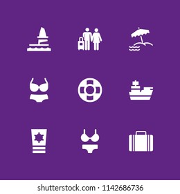 beach icon set. windsurf, sun cream and vacations vector icon for graphic design and web