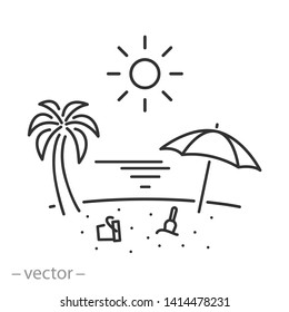 beach icon, summer holidays linear sign on white background - editable vector illustration eps10