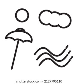 Beach Icon Symbol or Logo Isolated Sign Vector Illustration. Simple Beach Black Cartoon Style Vector Icons Collection.