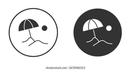 Beach icon in trendy flat design versions in black and white.