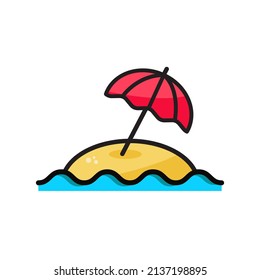 Beach Icon. Beach With Umbrella Logo. Vector Illustration. Isolated on White Background. Editable Stroke