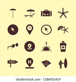 beach icon. beach vector icons set sun oil, flippers, suitcase and shell starfish
