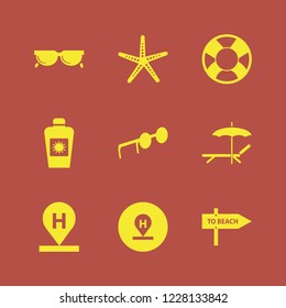 beach icon. beach vector icons set hotel location, chaise lounge umbrella, beach direction and lifebuoy