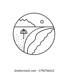 Ilustración vectorial de icono de playa, estilo de línea delgada, paisaje de diseño de contorno.