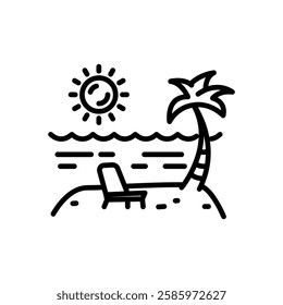 beach icon vector, line style icon