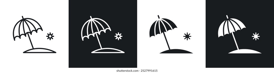 Conjunto de iconos de Vector de iconos de playa con estilo relleno y delineado en negro.