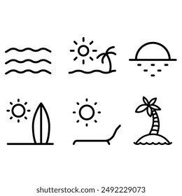 Beach icon vector set. Resort illustration sign. Vacation symbol or logo.