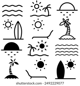 Beach icon vector set. Resort illustration sign. Vacation symbol or logo.