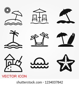 Beach icon vector of vacation and tourism, summer symbol