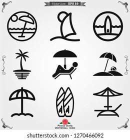 Beach icon vector of vacation and tourism, summer symbol