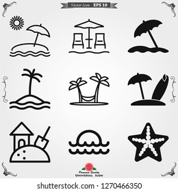 Beach icon vector of vacation and tourism, summer symbol