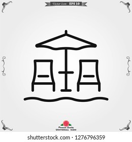 Beach icon vector of vacation and tourism, summer symbol