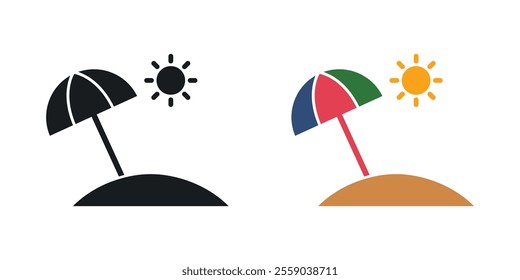 Beach icons in black and colored version