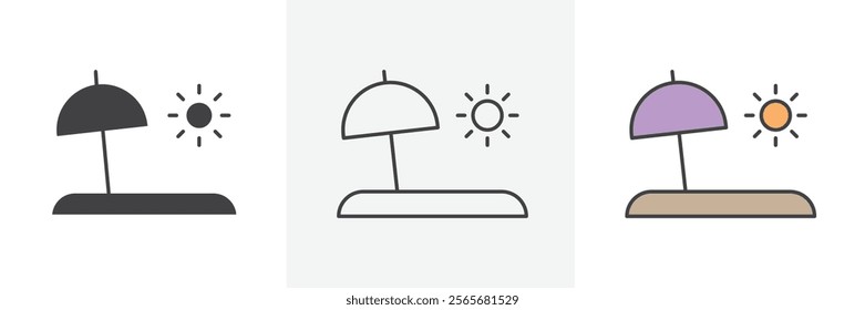 Beach icons in black and colored versions