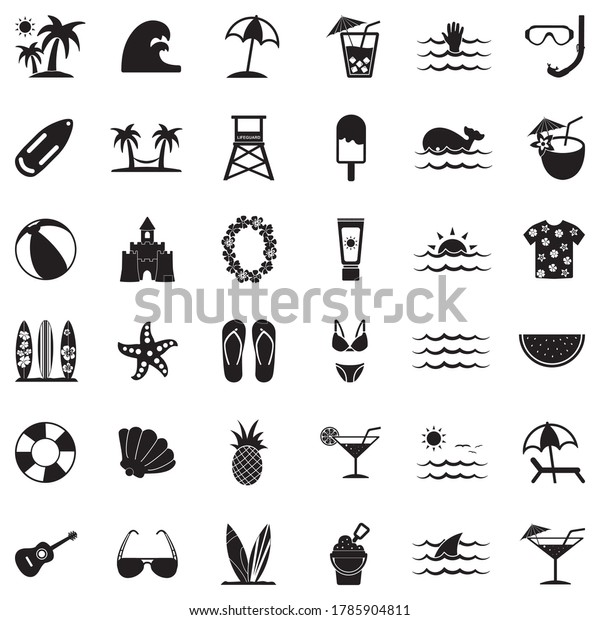 Beach Icons Black Flat Design Vector Stock Vector (royalty Free 