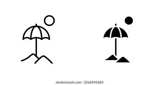 Beach icons. black and white vector set.