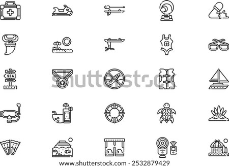 Beach icons collection is a vector illustration with editable stroke.