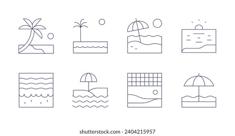 Beach icons. Editable stroke. Containing beach, beach volleyball.