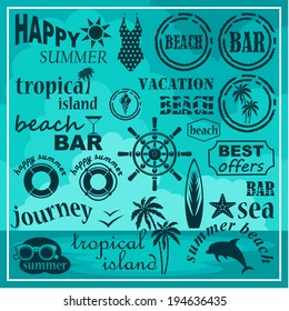 Beach icons, elements. vector