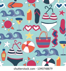 Beach icons flat seamless vector background tile