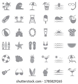 Beach Icons. Gray Flat Design. Vector Illustration.