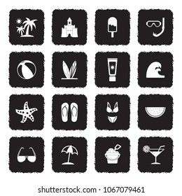 Beach Icons. Grunge Black Flat Design. Vector Illustration. 
