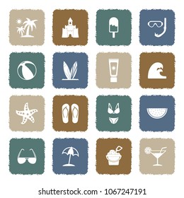 Beach Icons. Grunge Color Flat Design. Vector Illustration. 