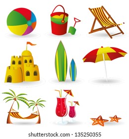 Beach icons isolated on white background.