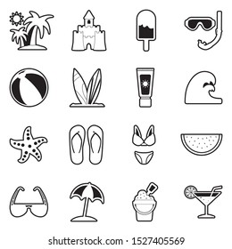 Beach Icons. Line With Fill Design. Vector Illustration.