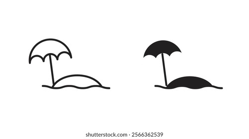 Beach icons in line stroke and flat versions