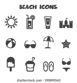 beach icons, mono vector symbols