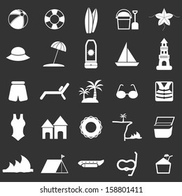 Beach icons on black background, stock vector