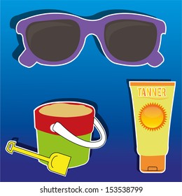 beach icons on special blue gradient background