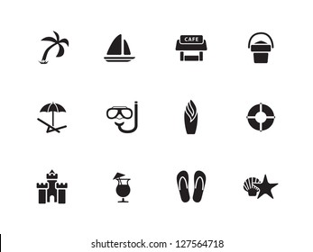 Beach icons on white background. Vector illustration.