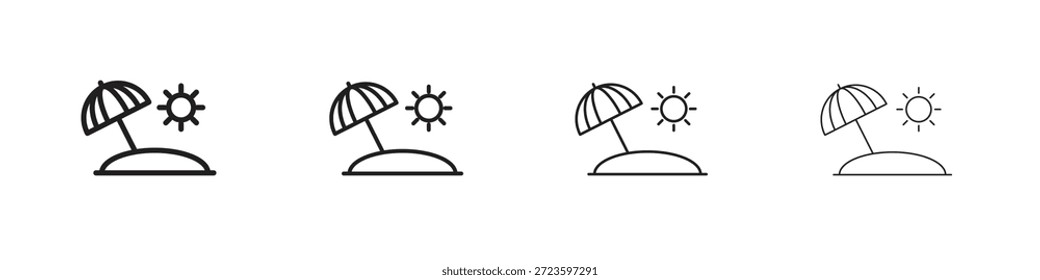 Iconos de playa delinean diseño de Vector negro. Línea con trazo editable.