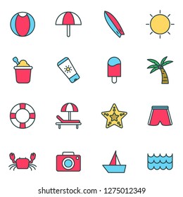 Beach icons pack. Isolated beach symbols collection. Graphic icons element