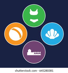 Beach icons set. set of 4 beach filled icons such as ball, avenue, shell