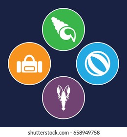 Beach icons set. set of 4 beach filled icons such as crab, shell, beach ball